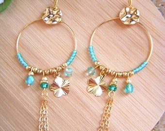 Boho earrings, turquoise blue creoles I Original earrings for women I Chic bohemian earrings I Gift for her