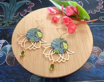 "Padma" lotus flower earrings, floral and glass tassels. Original women's gift. 4 colors to choose from.