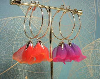 Flower earrings. Gold-plated hoops. Small fabric flower. Original gift. Bridesmaid earrings.