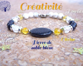 CREATIVITY Bracelet: Cairo Night, Citrine, Rock Crystal, Howlite. Women's natural stone bracelet. Original women's gift box.