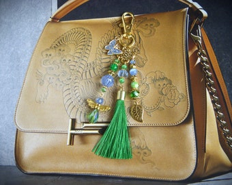 Bag jewelry I key ring in glass bead and ceramic I Handmade bag jewelry with pompom I Mistress gift, original ATSEM