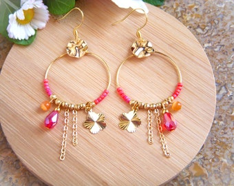 Boho earrings, red creoles I Original earrings for women I Boho chic earrings I Gift for her