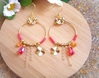 Boho earrings, red hoops I Original earrings for women I Chic bohemian earrings I Gift for her