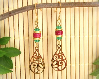 Imperial Jasper earring with a finely openwork drop tassel. Original women's gift. Natural stone earring.