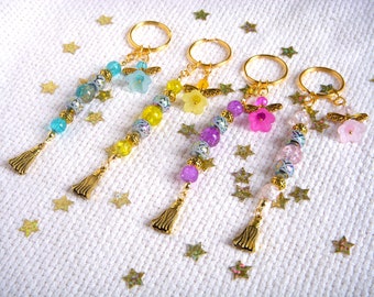 Key ring / Fairy glass bead key ring with little fairy. 4 colors to choose from. Original women's gift for birthday, Christmas.