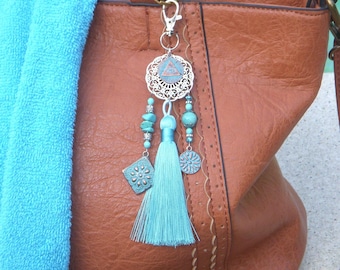 Turquoise blue and silver bag charm with Amazonite pearl I Original women's gift I Christmas gift I Beach bag charm.
