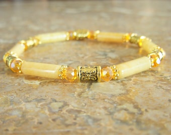 Yellow bracelet in natural stone, stones of your choice: AVENTURINE or JADE. Thin 4mm bracelet. Minimalist bracelet.