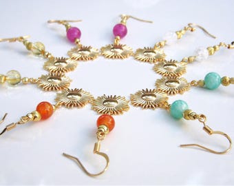 SUN earrings in natural stone plated with 18 k gold I Original gold earrings I Boho chic women's gift