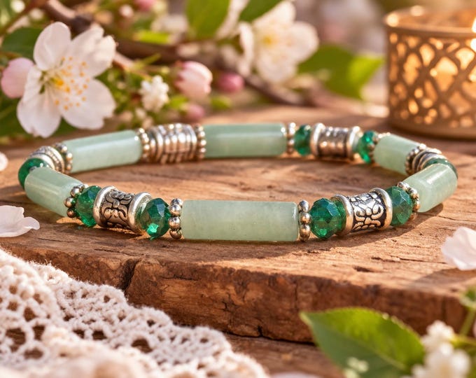 Featured listing image: Women's bracelet, rose quartz or aventurine, natural stone, Tibetan beads, birthday gift. 9 choices. Trendy bracelet.