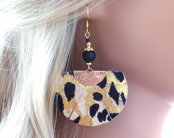 Leopard print eco-leather earrings. Original and trendy women's earrings. Gift for her.