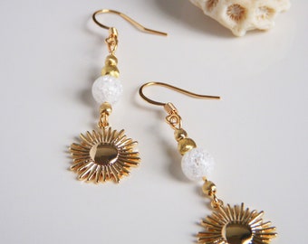 SOLEIL earrings in natural stone plated in 18 k gold I Original golden earrings I Boho chic women's gift