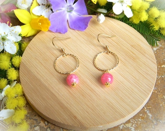 Rhodochrosite drop earrings, an original gift for women. These earrings are made of natural stone and stainless steel.