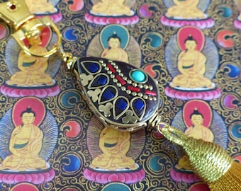 Bag charm or key ring with beautiful Nepalese drop bead. Original handmade bag charm.