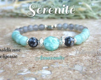 SERENITY bracelet in Labradorite, Amazonite, and Snow Obsidian. Women's bracelet in natural stone. Christmas birthday gift.