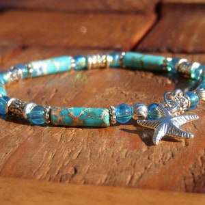 Trendy women&#39;s bracelet in imperial jasper, fine bracelet in natural stone, glass and Tibetan beads. Women&#39;s gift. 8 colors.