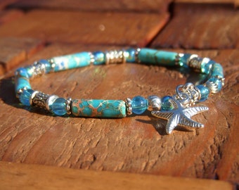Trendy women's bracelet in imperial jasper, fine bracelet in natural stone, glass and Tibetan beads. Women's gift. 8 colors.