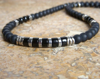 Black men's necklace in natural stone, black surfer necklace, original men's choker necklace, Father's Day gift.