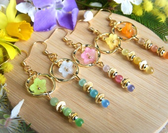 Flower earrings, cat's eye glass beads and 18 k gold plated I Light and original earrings I Women's spring gift