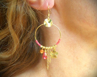 Boho earrings, red hoops I Original earrings for women I Chic bohemian earrings I Gift for her