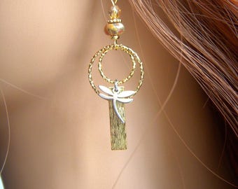 "Calista" earrings. Dragonfly earrings. Gold and stainless steel. Original women's gift.