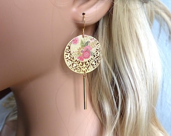 "Selena" earrings with round, filigree gold stampings and floral tassels. A unique gift for women. 8 designs to choose from.