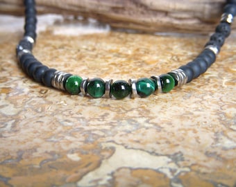 Men's Agate and Tiger's Eye stone necklace, surfer necklace, trendy pearl choker necklace, original men's gift