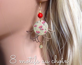 "Padma" earrings, lotus connector and floral tassels, natural stone. Original gift for women. 8 designs to choose from.