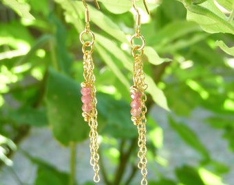 Pink tourmaline earrings I Natural stone earrings I Original women's gift I Delicate earrings