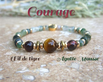 COURAGE bracelet in Moss Agate and Tiger's Eye. Women's bracelet in natural stone. An original gift for women for birthdays and Christmas.