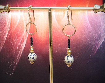 Dalmatian Jasper Dangle Earrings, Original Women's Gift. Natural Stone Earring