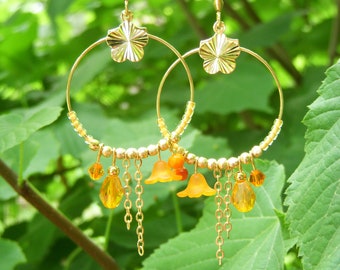 Boho earrings, orange creoles I Original earrings for women I Boho chic earrings I Gift for her