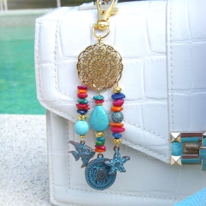 Multicolored gold bag charm or key ring on the theme of the sea I Original women's gift I Christmas gift I Teacher gift
