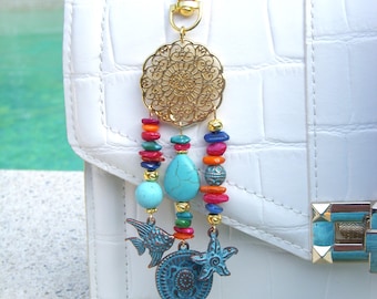 Multicolored gold bag charm or key ring on the theme of the sea I Original women's gift I Christmas gift I Teacher gift