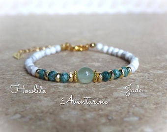 Aventurine, Jade, and Howlite bracelet, a delicate women's bracelet made of natural stones. An original gift for women. Brings inner peace.