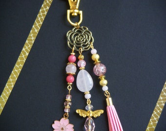 Bag jewelry, Key ring, Car jewelry, rose quartz bag jewelry, Original women's gift, Christmas gift, Mistress gift, Grigri