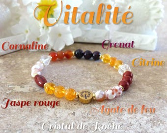 Vitality Bracelet in Fire Agate, Carnelian, Citrine, Red Jasper, Garnet and Rock Crystal. Women's bracelet in natural stone.