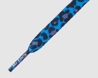 Laces Mr Lacy Printies Flat Printed Shoelaces Royal Blue Leopard high quality