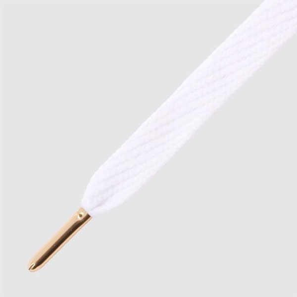 Shoelaces Mr Lacy Flatties, Flat White Lace with Gold Metal Tip, Premium Laces