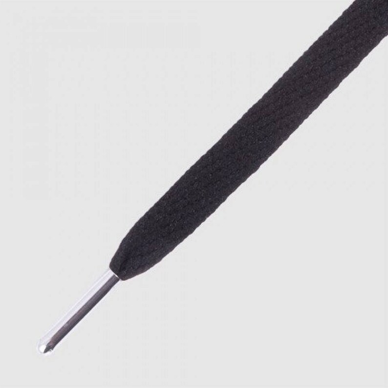 Premium Laces Flat Black Laces with Silver Metal Tip Shoelaces Mr Lacy Flatties