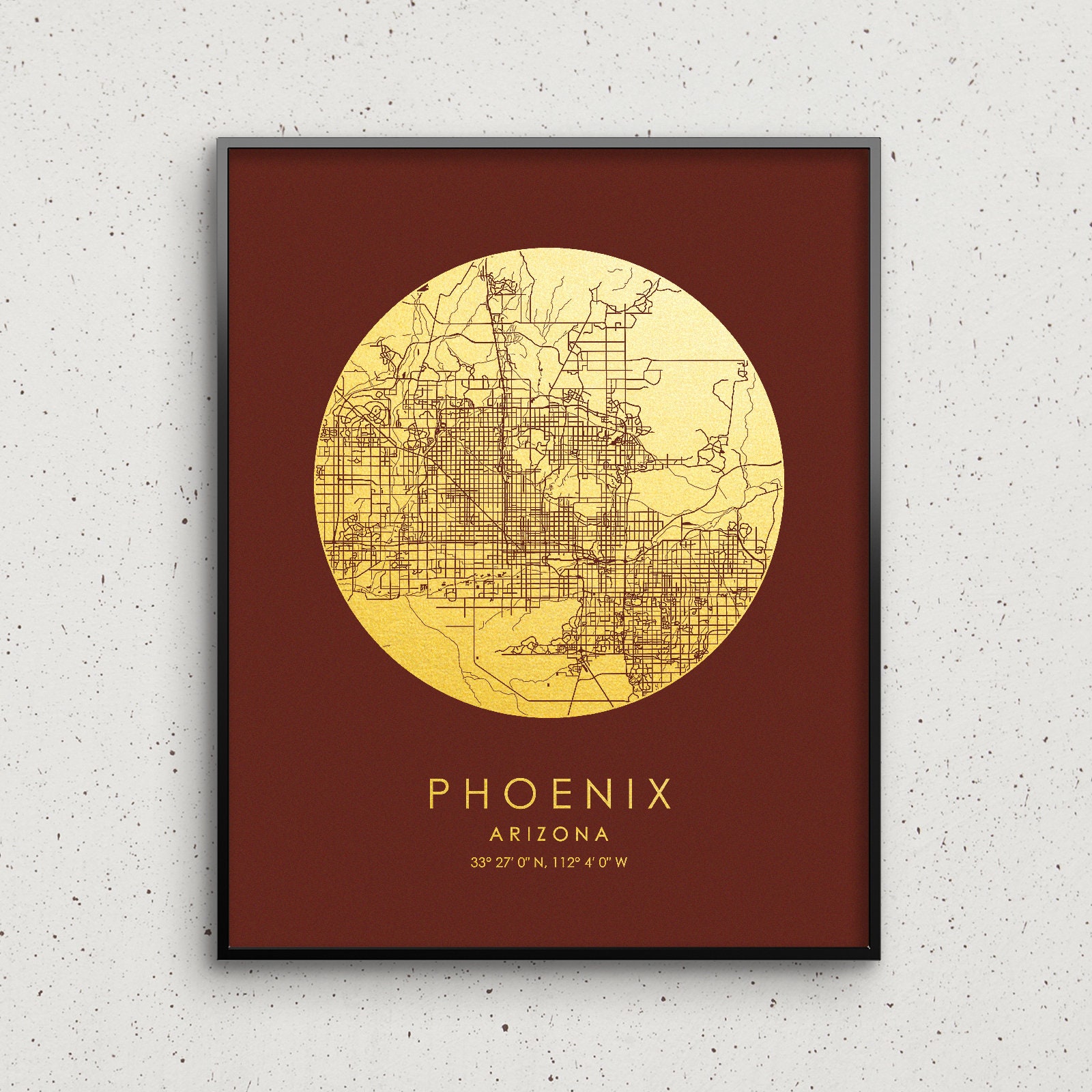 Phoenix Map Print Gold & Silver Foil Circle Map Phoenix - Etsy