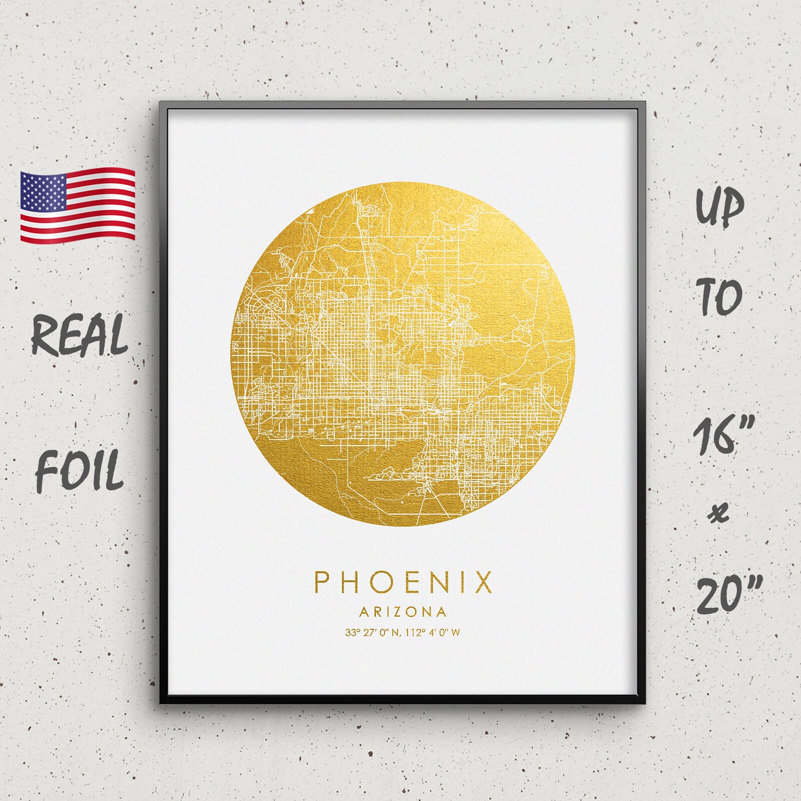 Phoenix Map Print Gold & Silver Foil Circle Map Phoenix - Etsy Finland