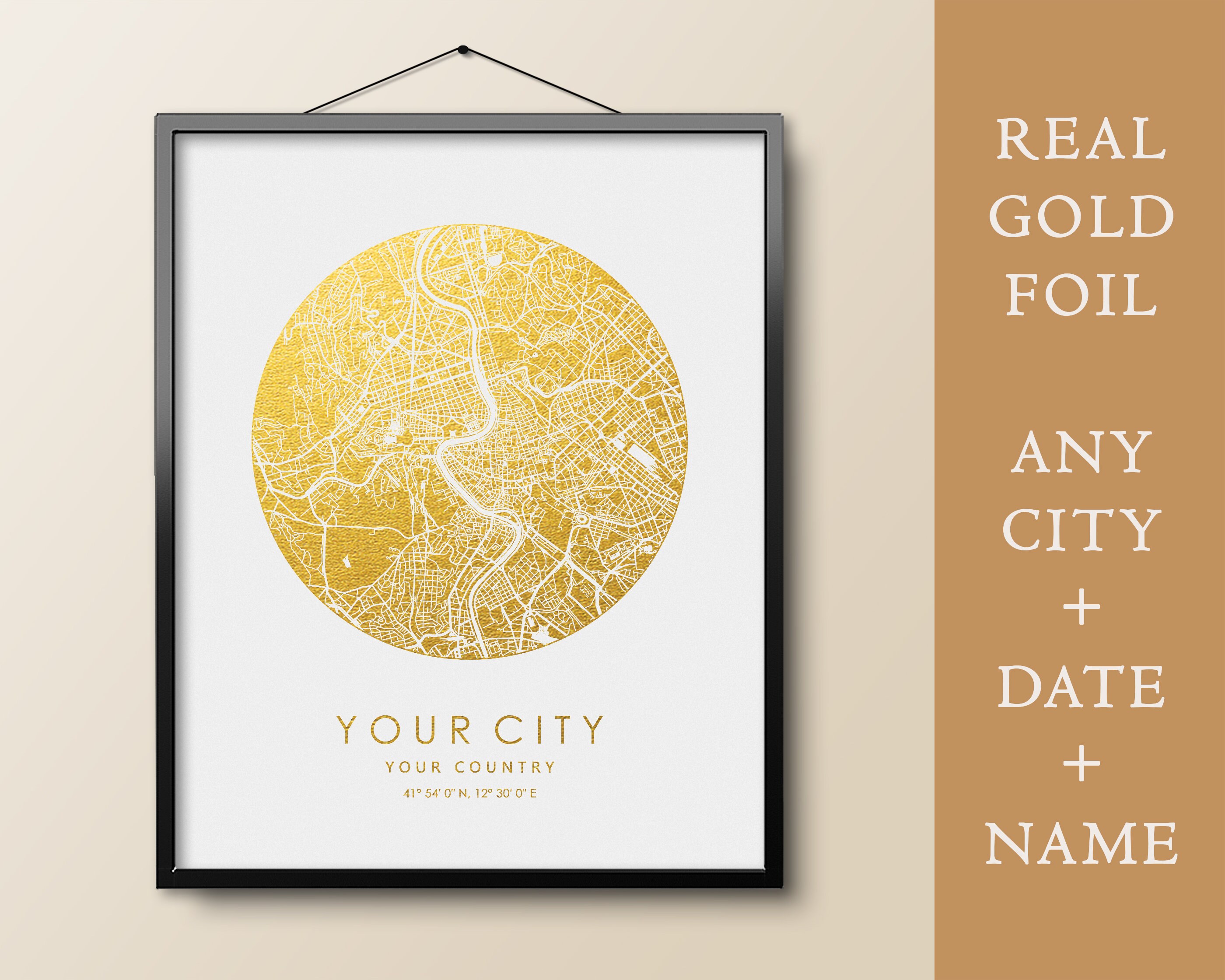 Real gold foil print of United kingdom wall art decor framed poster personalized artwork map gifts for friends BIRMINGHAM city map print