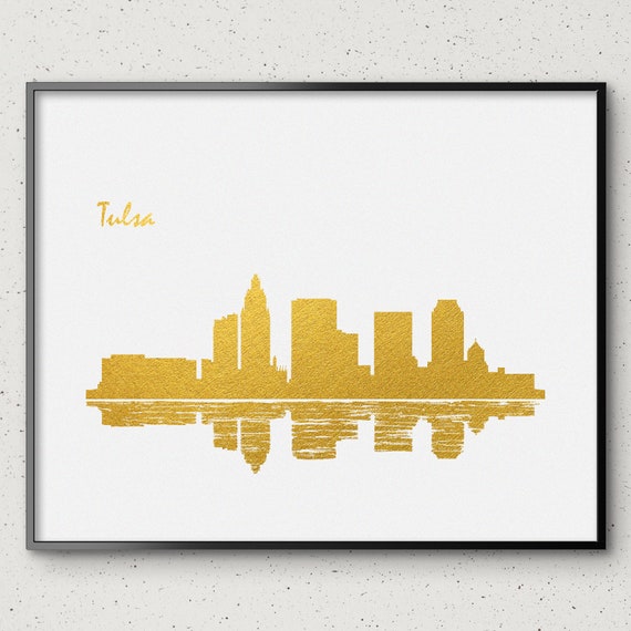 Tulsa Skyline Gold Silver Foil Print City Wall Art Poster Up Etsy