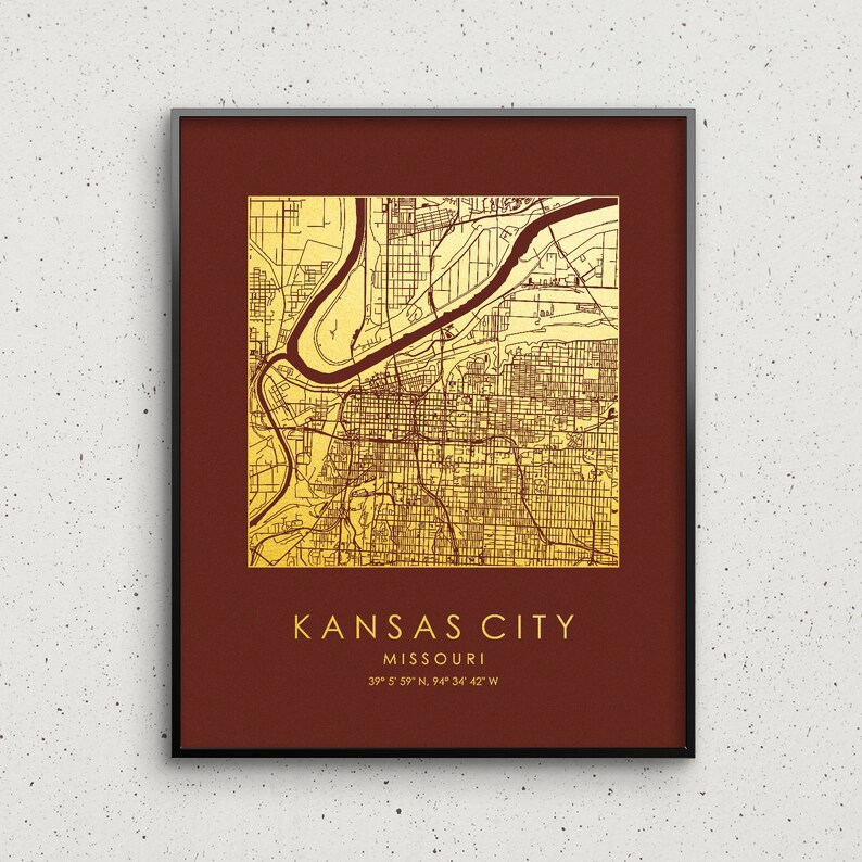 Kansas City Map Print Gold & Silver Foil Kansas City Square Etsy