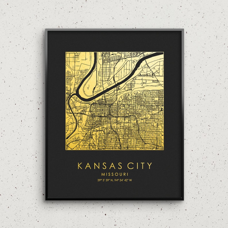 Kansas City Map Print Gold & Silver Foil Kansas City Square Etsy