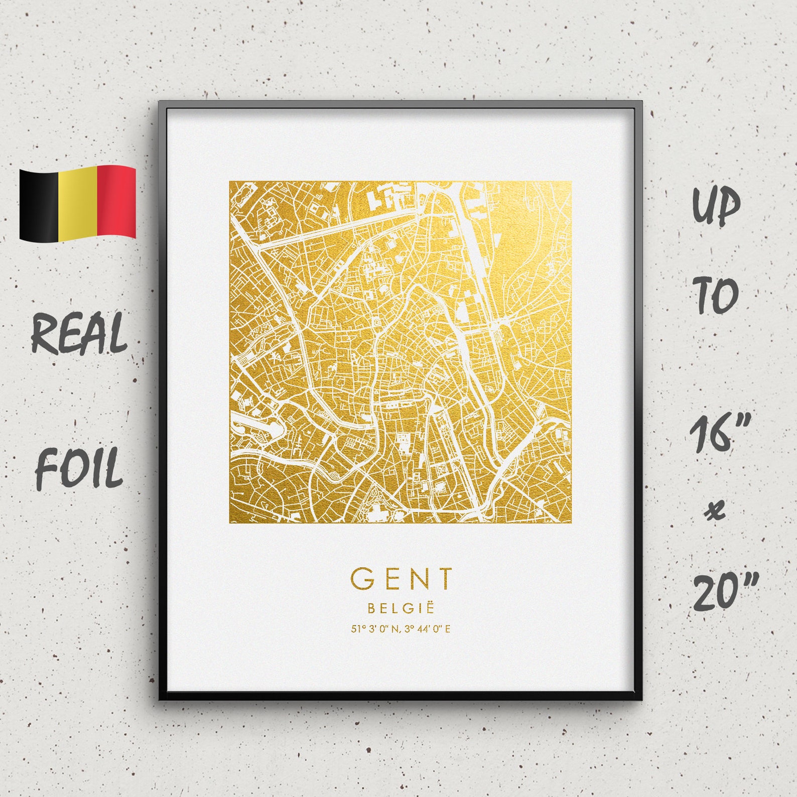 Gent Map Print Gold &amp; Silver Foil Gent Square Map Gent Wall - Etsy