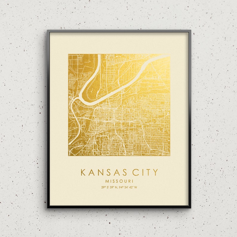 Kansas City Map Print Gold & Silver Foil Kansas City Square Etsy