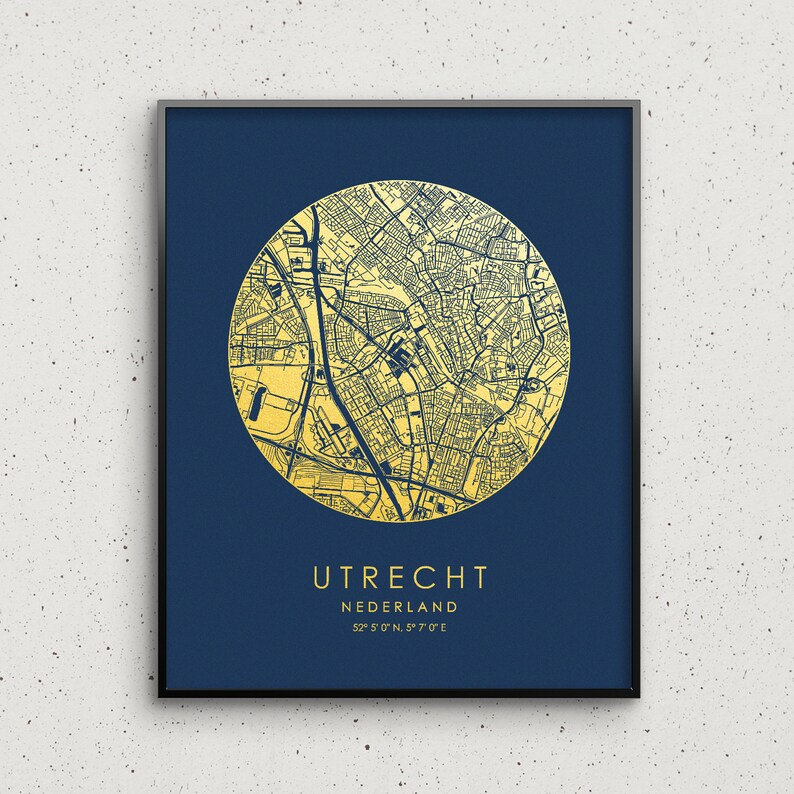 Utrecht Map Print Gold & Silver Foil Print Circle City Map  Etsy