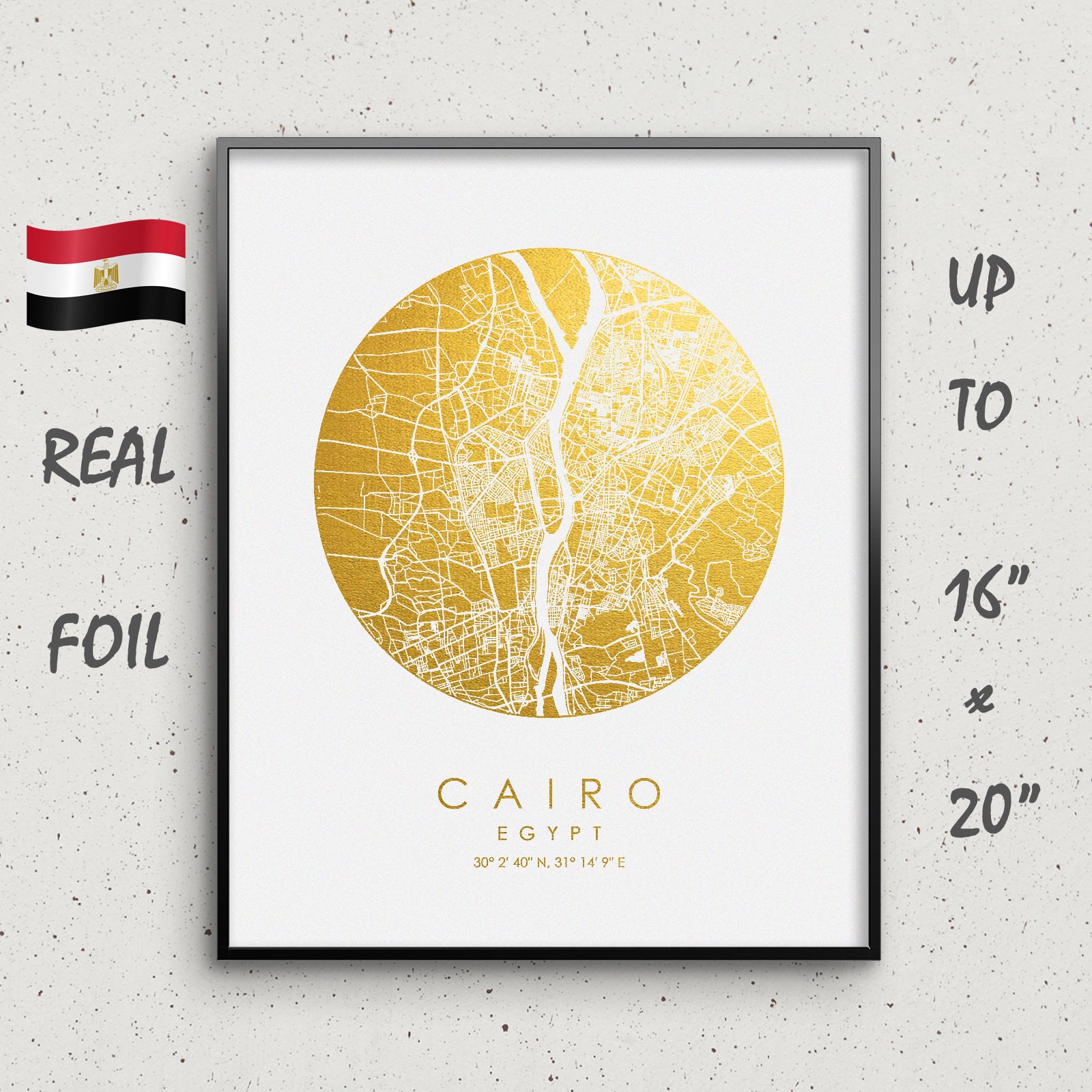 Cairo Map Print Gold Silver Foil Circle City Map Wall Art Etsy