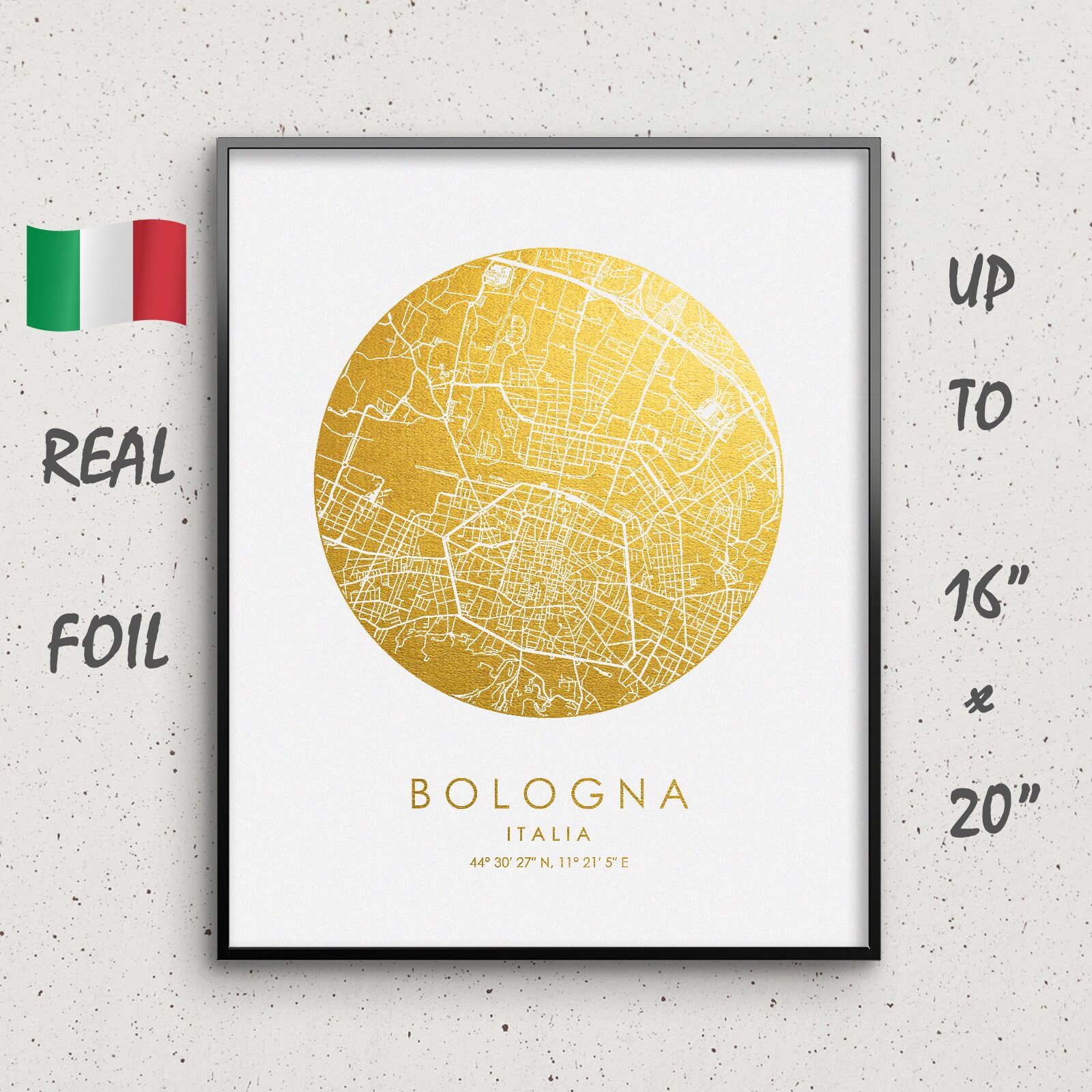 Bologna Map Print Gold Silver Foil Circle Map Bologna Etsy